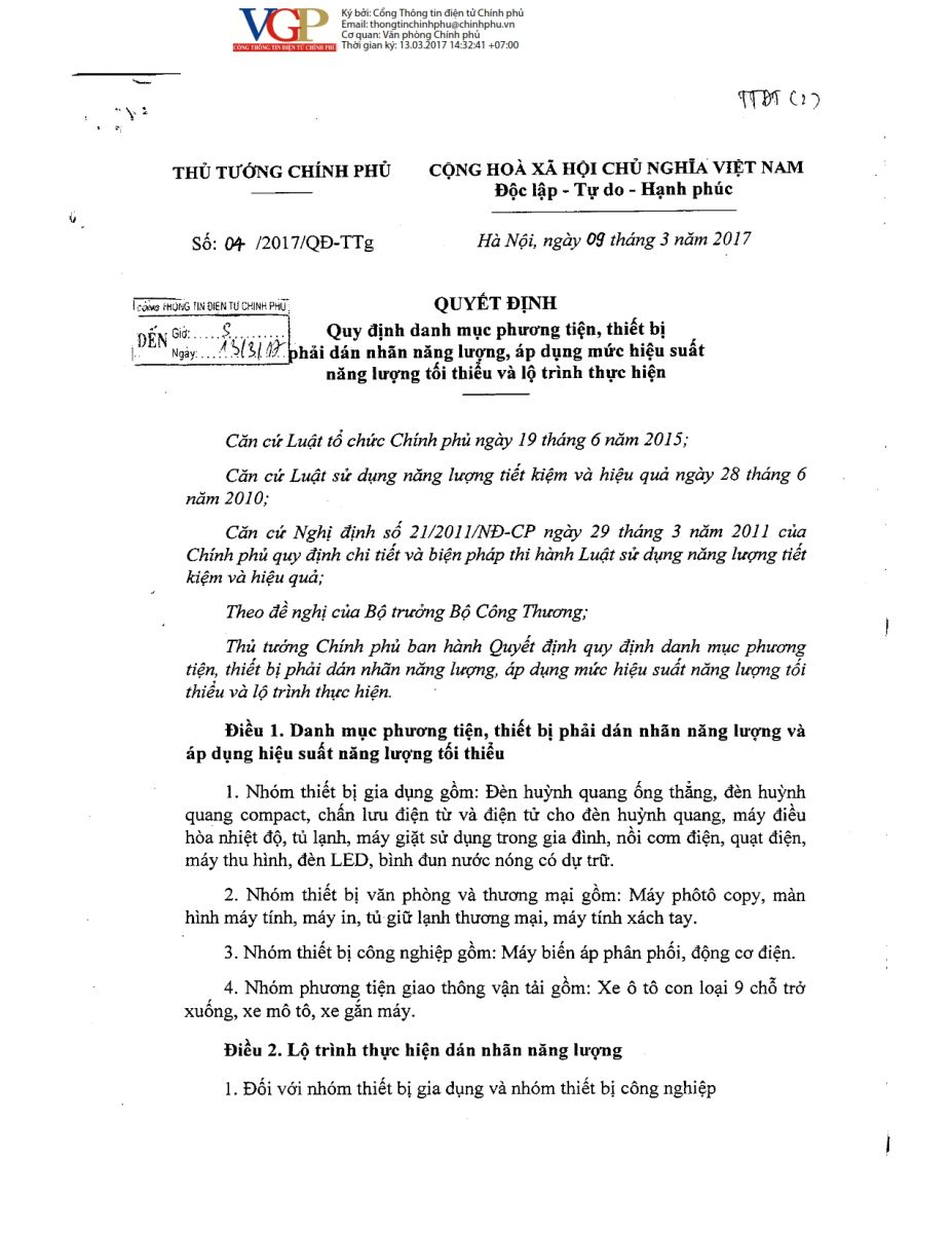 Decision 04/2017/QD-TTg